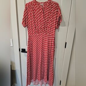 Elegant Red Patterned Midi Dress